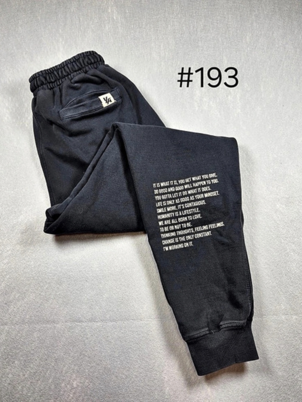 YoungLA 245 Autograph "Never Give Up " Graphic Jogger Sweatpants- Washed Black